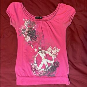 peace sign y2k pink boat neck top (LA Movers Girl)